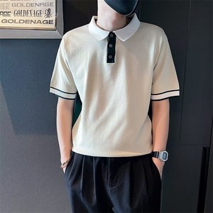 时尚高级拼色短袖polo衫男夏季新款痞帅翻领T恤潮流商务修身男装图片