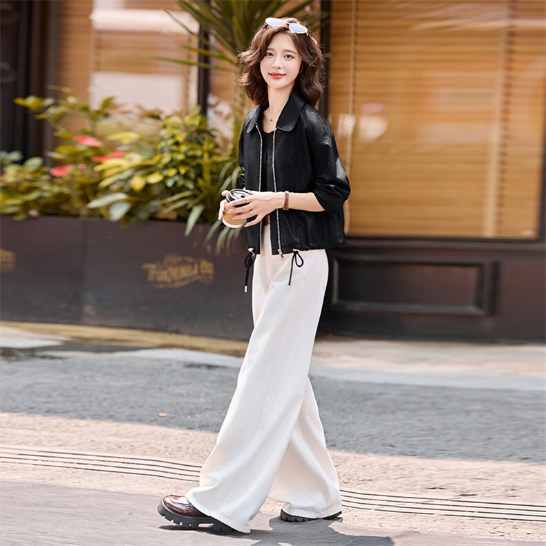 海宁皮衣女仿真皮2025年新款仿绵羊皮高端机车皮夹克短款外套休闲,女装皮衣,美拉德工厂直营店