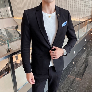 休闲小西装男外套韩版潮修身帅气西服套装发型师英伦风高档两件套图片