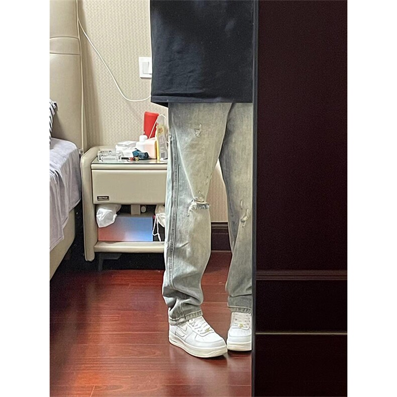 【有货】美式复古牛仔裤男日系裤子破洞直筒裤NZK05WW-特P50图片