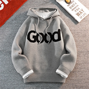 针织帽衫男 GOOD连帽毛衣潮牌秋冬慵懒风情侣外套图片