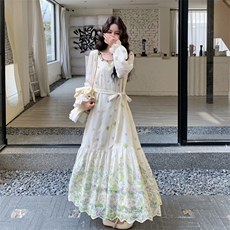 26春新款现-度假风拼接兰花针织开衫连衣裙套装2629-P200K328，女装套装/套裙，2B190