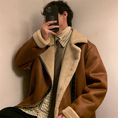 翻领皮衣加绒加厚男女冬季宽松休闲外套D012-P125，男装皮衣，星座717