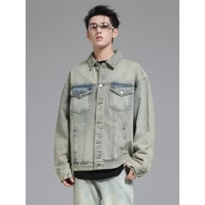 1506-1/J6991/P60外牛仔多口袋男士夹克外套模特图设计感小众百搭,搭配牛仔衣的围巾图片