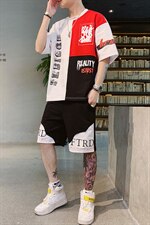 男士短袖t恤休闲套装宽松棉潮流半袖上衣服男夏季男装F155P55，男装套装，电商A086