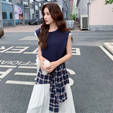 新款上新！数据好假两件格子拼接时尚连衣裙2C169-2539-P155-K228，女装连衣裙，2C169