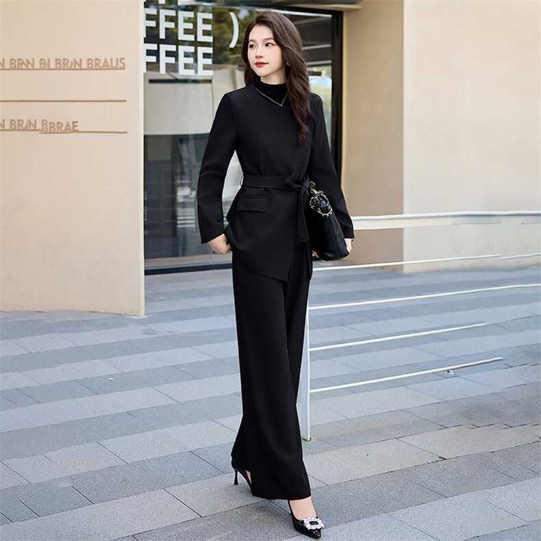 红职业套装女春秋新款时尚高端设计感方领西服阔腿裤两件套,女装套装/套裙,时尚俏佳人