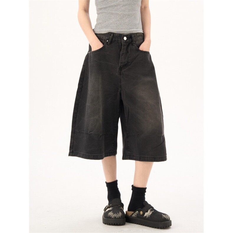 2396-P42美式高街水洗做旧牛仔裤男女夏季直筒阔腿休闲短裤，女装牛仔裤，电商A306A