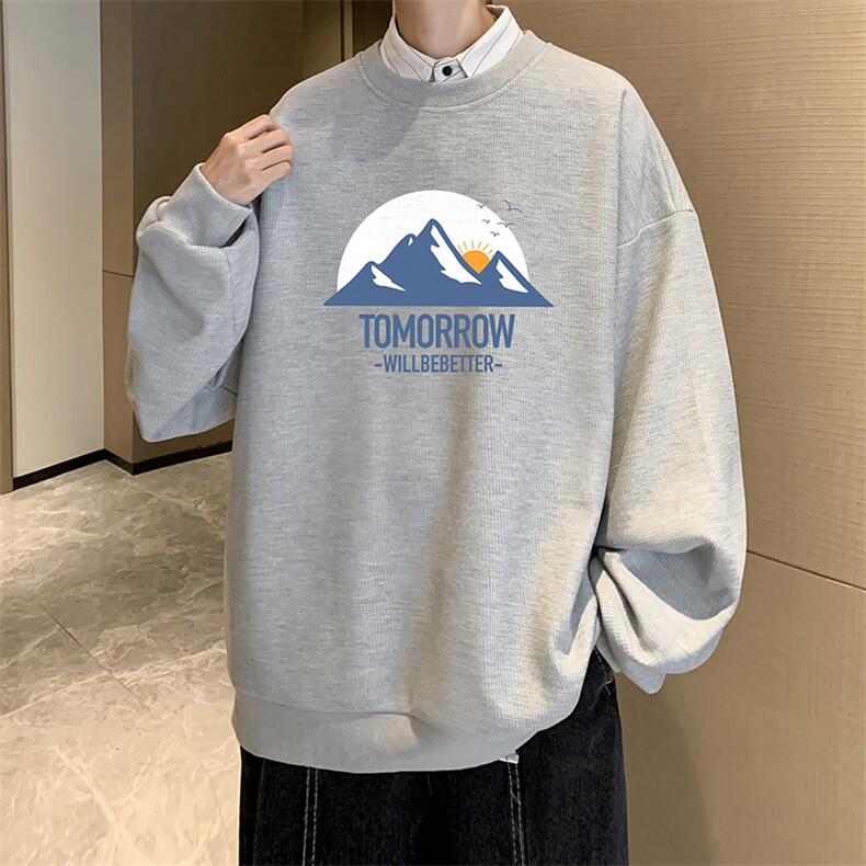 华夫格卫衣圆领卫衣男大码长袖t恤男外套HW76235-P30加绒款-P40,男装卫衣,电商A040