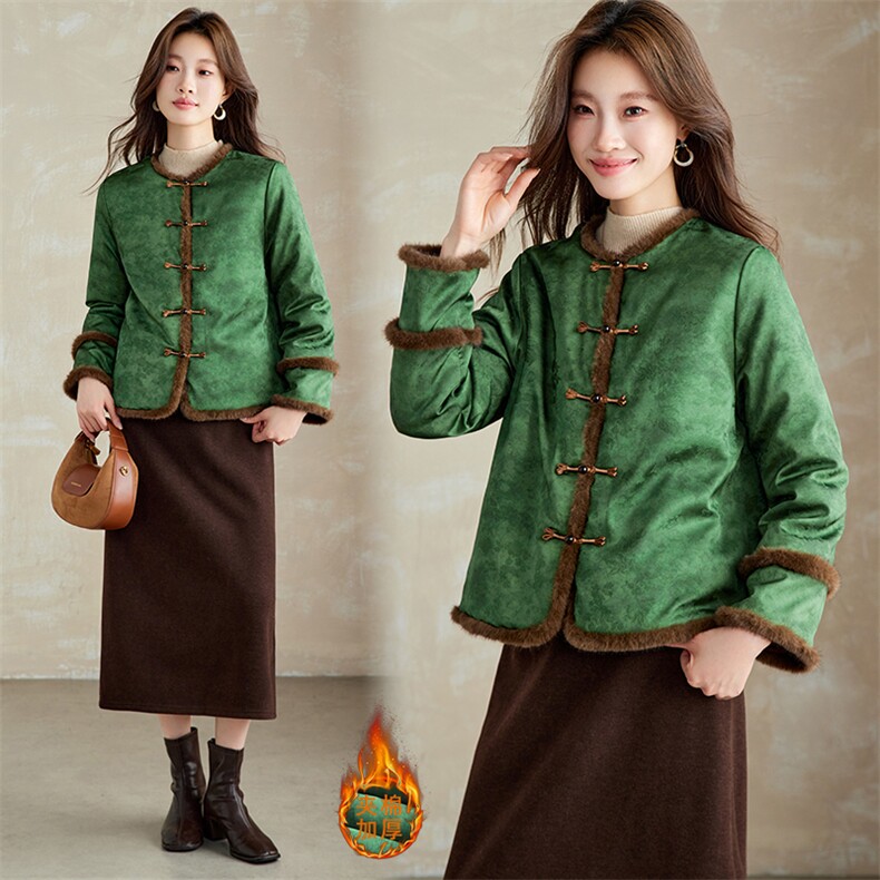 在仓~2025年冬季新款提花夹棉单排扣长袖拼接仿貂毛通勤棉服外套，女装棉衣/棉服，新依时派