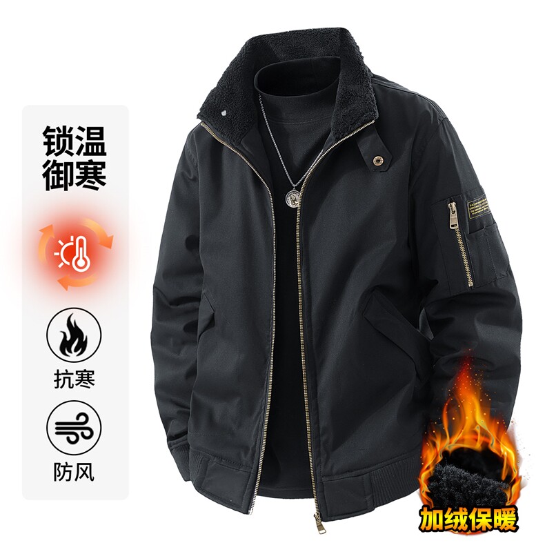 跨境冬季羊羔绒夹克外套男士加绒加厚棉衣翻领保暖衣H830-P70,男装棉衣,星座1403A