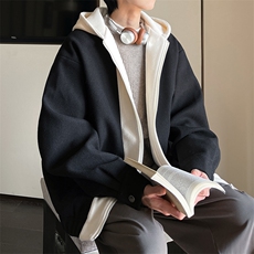 秋装新款拼色男士毛呢港风连帽夹克外套A071-JK10-P108，男装夹克，电商A071