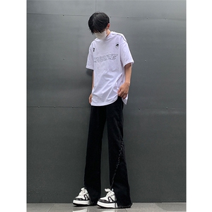 现货 24春夏黄泥开叉毛边宽松牛仔裤设计感微喇休闲裤男K5803-P55图片