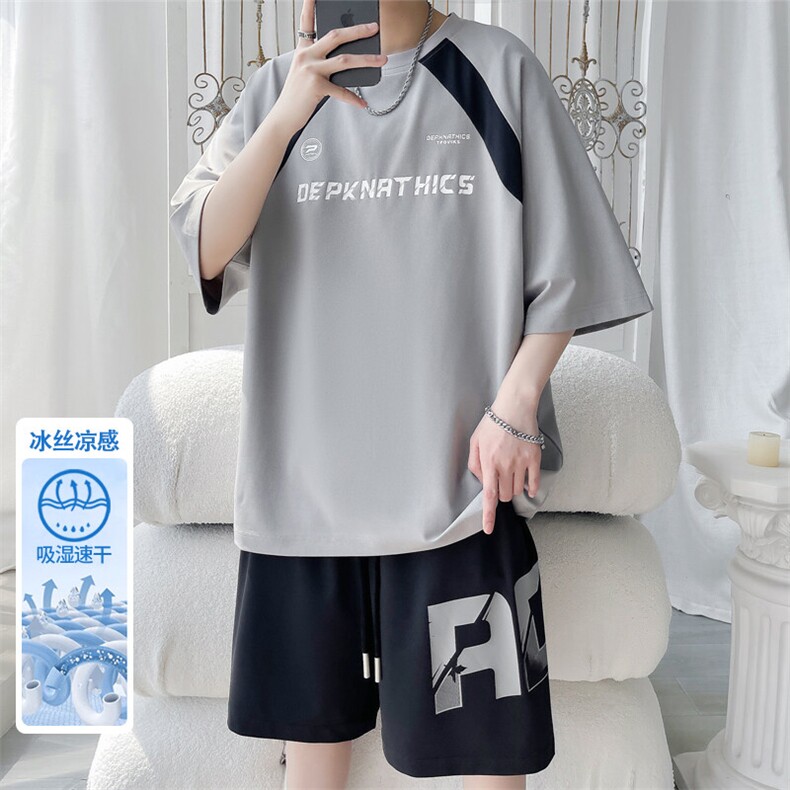 2025夏季新款旋律风车大码冰丝短袖T恤套装M-5XHQ25439-特P50,男装T恤,电商A022