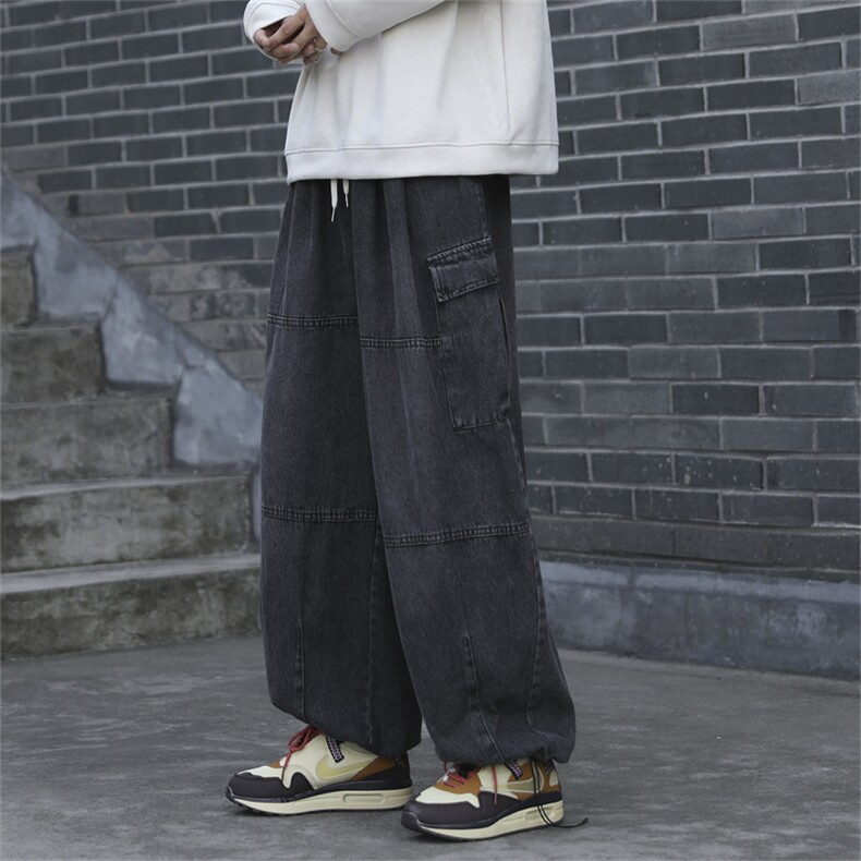 复古美式水洗做旧阔腿裤直筒宽松牛仔裤男N08132-P45,男装牛仔裤,星座308B-1