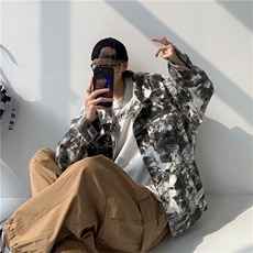 扎染牛仔衣男春秋外套法式情侣宽松小众ins潮牌欧美高街韩风chic，男装工装外套，星座1210-1