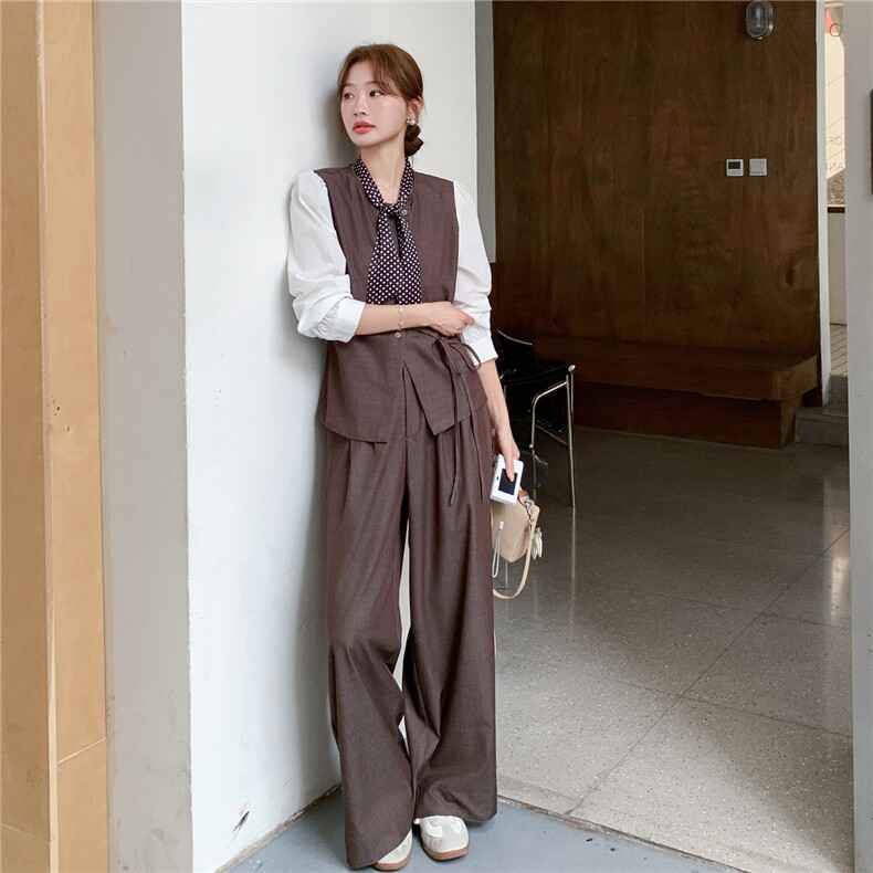 韩系高级感套装女2025秋季新款超好看气质马甲上衣阔腿裤三件套,女装套装/套裙,2C253