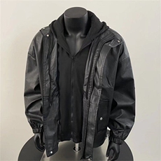 假两件连帽皮衣男士夹克春秋季哈雷机车骑行衣服外套PY1018，男装夹克，星座1116A-1（原606A）