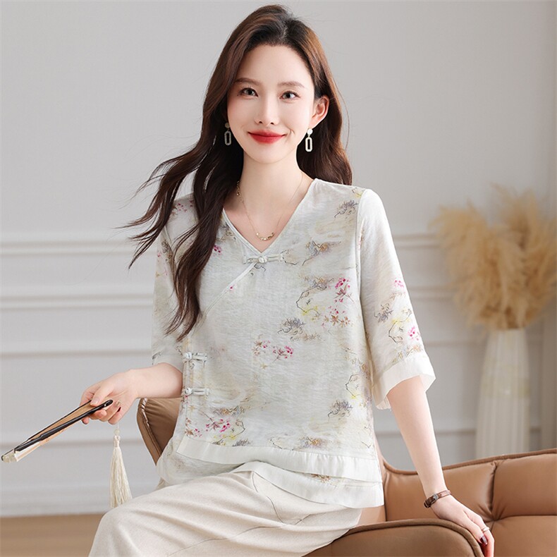 衬衫女天丝水印夏季简约百搭优雅清爽上衣，女装衬衫，曼沙奕珂