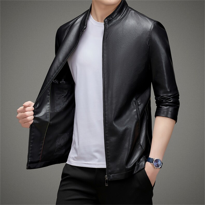 男皮衣夹克立领中青年拉链时尚休闲男外套HD3355-P135加绒145,男装夹克,星座1105-3