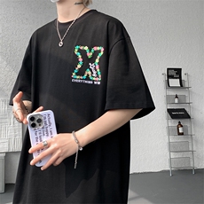潮牌短袖T恤花绘刺绣设计感T恤美式复古刺绣立体短袖T恤半袖P50，男装T恤，电商B319