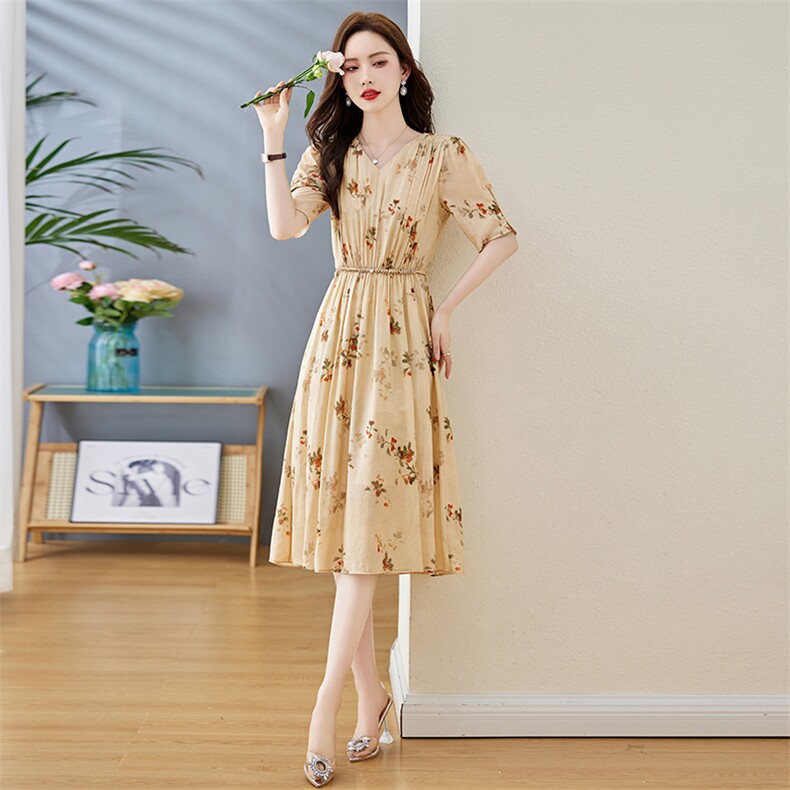 《现货新品》子母条气质舒适印花连衣裙,女装连衣裙,魅丽静蓝