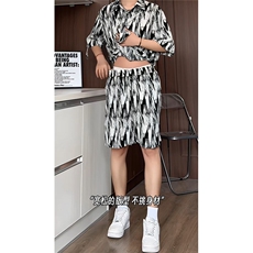 短袖衬衫男+短裤男套装男100%聚酯纤维M-5XL大码TZ78721P50控98，男装牛仔裤，星座226-1