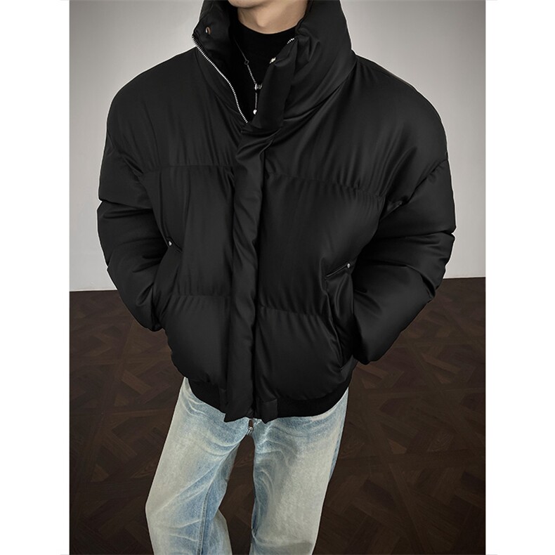 支持二开立领PU皮棉服男短款棉衣外套宽松面包服M810-P75，男装棉衣，电商A441