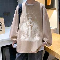 抖音供货、秋季现货水洗棉宽松重磅长袖T恤D223A-ST2385-特P38，男装T恤，电商019-1