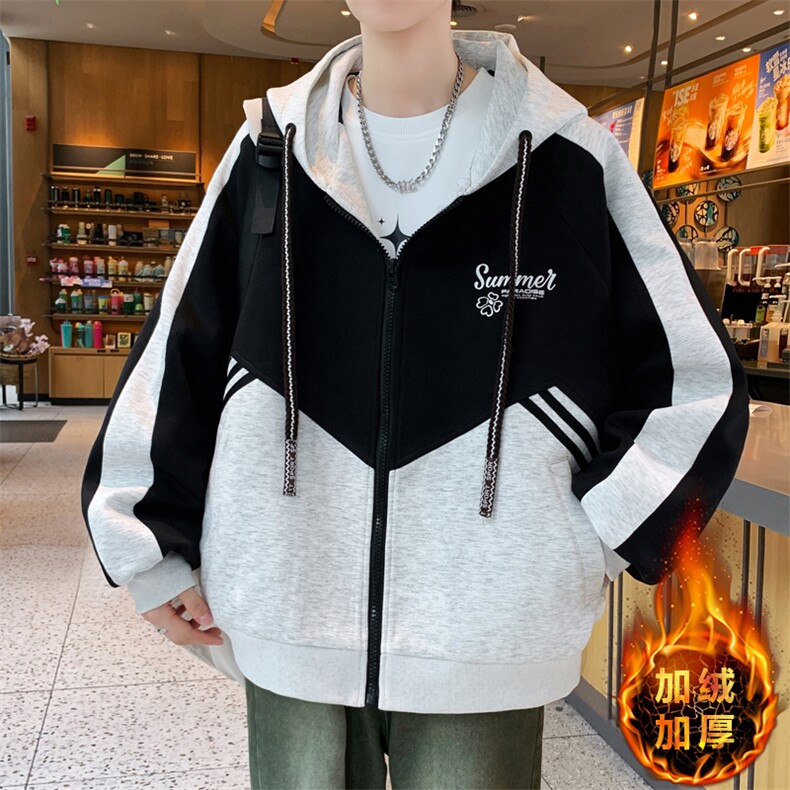 美式开衫秋冬季外套男宽松潮流帅气加绒加厚夹克冬 A436-6802-P90图片