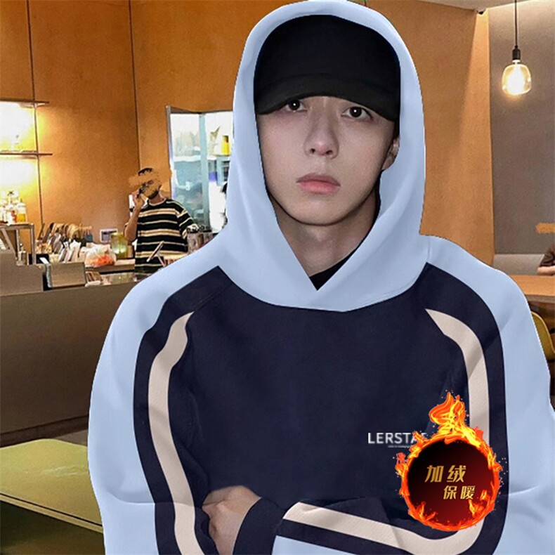 抖音得物供货提供视频秋冬重磅美式宽松接拼连帽卫衣3255，男装卫衣，电商A486