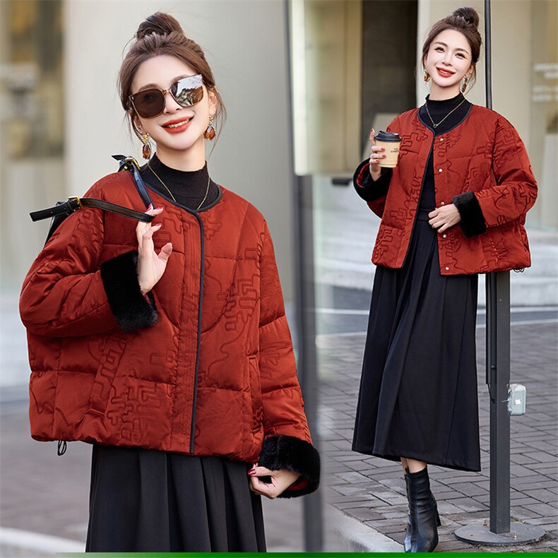 新中式g风羽绒服女2025冬季新款拼接白鸭绒加厚短外套,女装羽绒服,沁沁公主