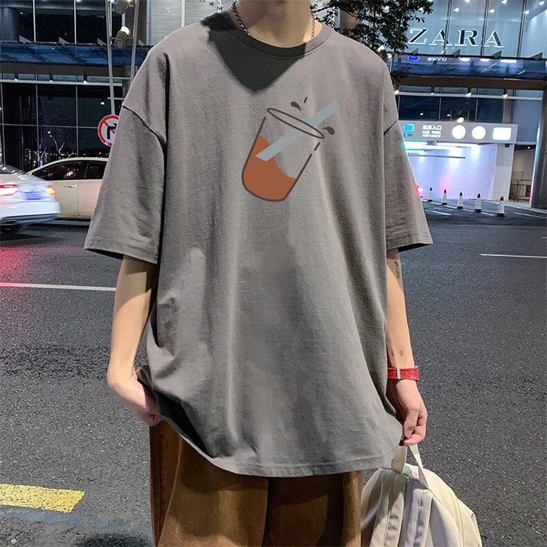 港风夏季新款22百搭休闲短袖T潮印花宽松男士圆领1210-2-6602-P15,男装T恤,星座1816-2（原1210–2）