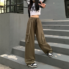 中性风工装裤男韩版潮流大口袋链条2023春夏新款ins长裤K3307-P49，男装休闲裤，星座412