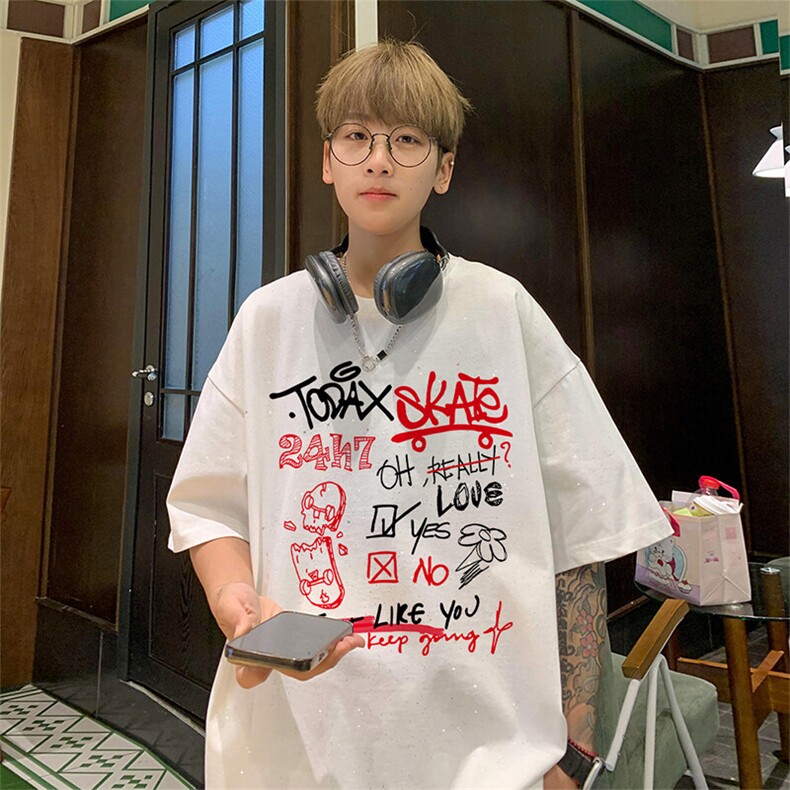 可48小时发货支持抖音得物来样二开美式满天星亮片短袖T恤MTX631,男装T恤,电商A486