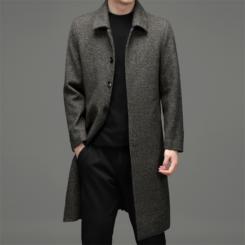 毛呢大衣中长款外套男冬季新款商务休闲中年男装加厚保暖毛呢上衣，男装毛呢大衣，电商B212（原钱塘6029）
