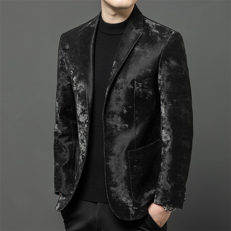 春秋款男士真皮皮衣印花西服绵羊皮外套中年商务男装休闲夹克百搭,男装夹克,电商B360A（原721A）
