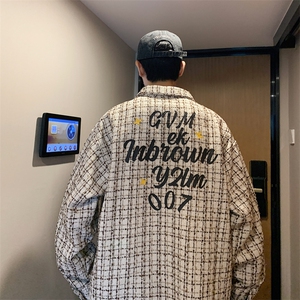 港风小香风衬衫男大码M-5XL中性情侣潮衬衫男CCS8019P45加绒P55图片