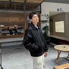 双拉链麂皮绒夹克外套秋冬短款毛领冬季加厚A236-JK612-P160，男装夹克，电商A236