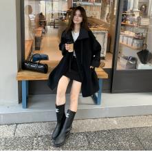 2025年秋季新款百搭女士圆领纯色长款大衣,女装双面呢大衣,宸诺服饰