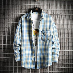 秋季新款帅气时尚男上衣青少年宽松休闲口袋装饰格子衬衫291-P35图片