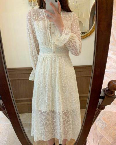 独屿2021春新款蕾丝连衣裙，女装连衣裙，独屿