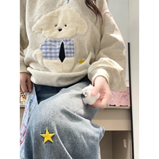 简约牛仔裤男女趣味小羊刺绣美式复古直筒裤子显瘦阔腿长裤新款，男装牛仔裤，星座601-1