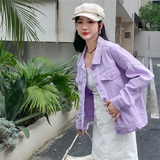 紫色牛仔外套女小个子2024春季韩版新款百搭宽松短款长袖上衣潮，女装短外套，MQ
