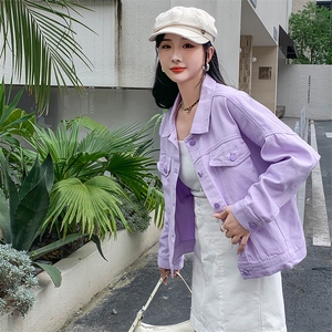 紫色牛仔外套女小个子2024春季韩版新款百搭宽松短款长袖上衣潮图片
