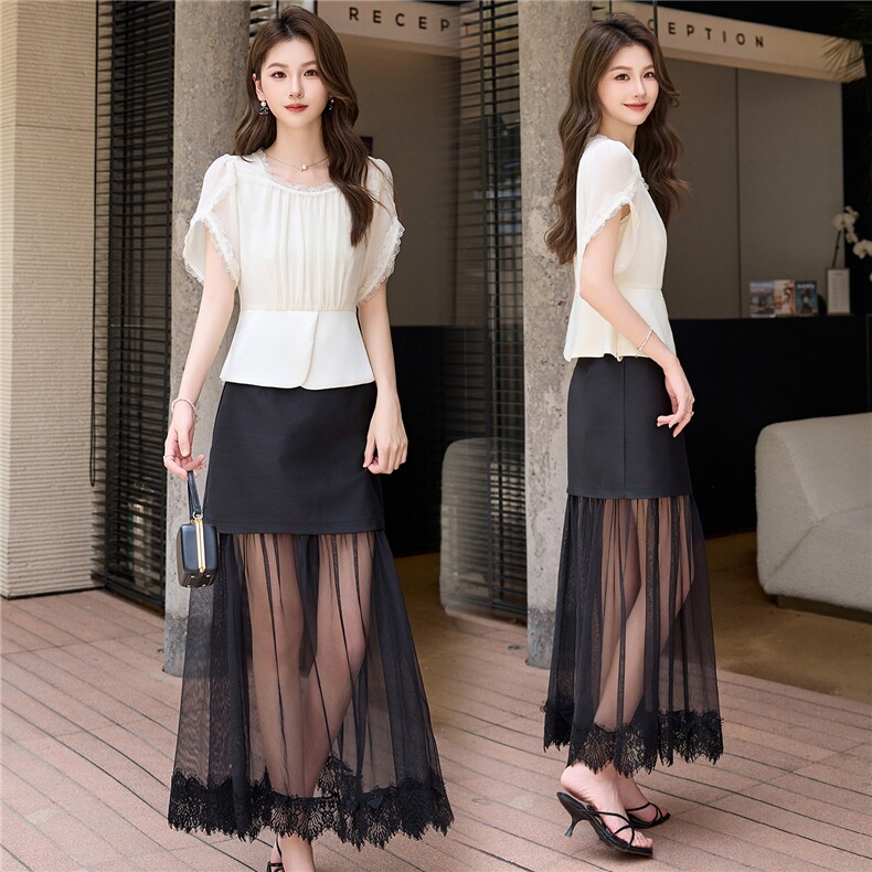 2025现货女夏两件套新中式立体剪裁气质高端精致半身裙套装，女装套装/套裙，火爆靓佳人