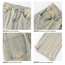 2024夏季新款白底大码美式拼接微喇牛仔裤M-5XGK24191-P55，男装牛仔裤，电商A022