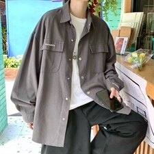 日系复古翻领外套男春秋高级感户外休闲潮牌工装夹克W4924-P41，男装衬衫，星座512-2