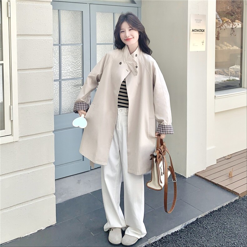设计感中长款风衣外套女2025秋季新款韩系宽松系带休闲气质大衣潮,女装风衣,慧尚2-185