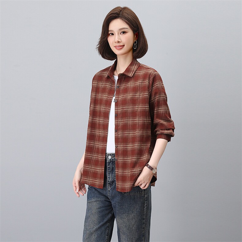 时尚格子加厚衬衫女长袖上衣宽松显瘦衬衣,女装衬衫,3200格调